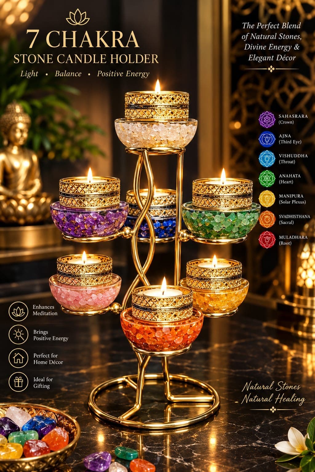 7 Chakra Stone Candle Holder By Destiny Star Stores