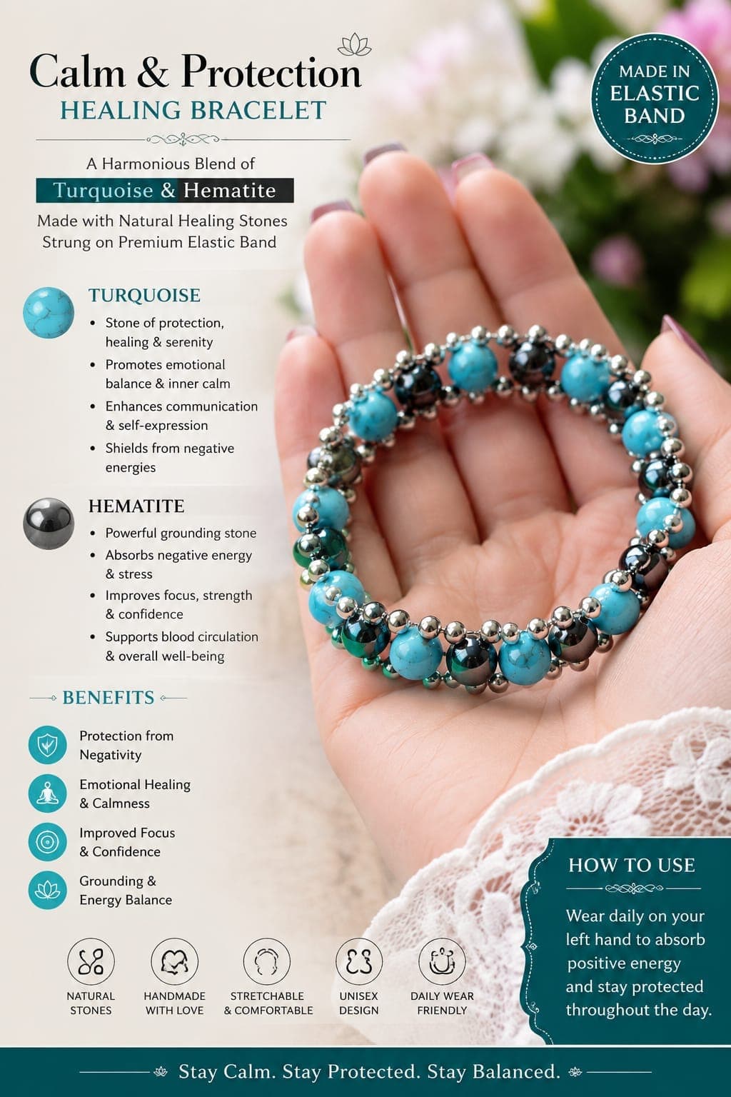 Calm and Protection Bracelet – Turquoise and Hematite By Destiny Star Stores