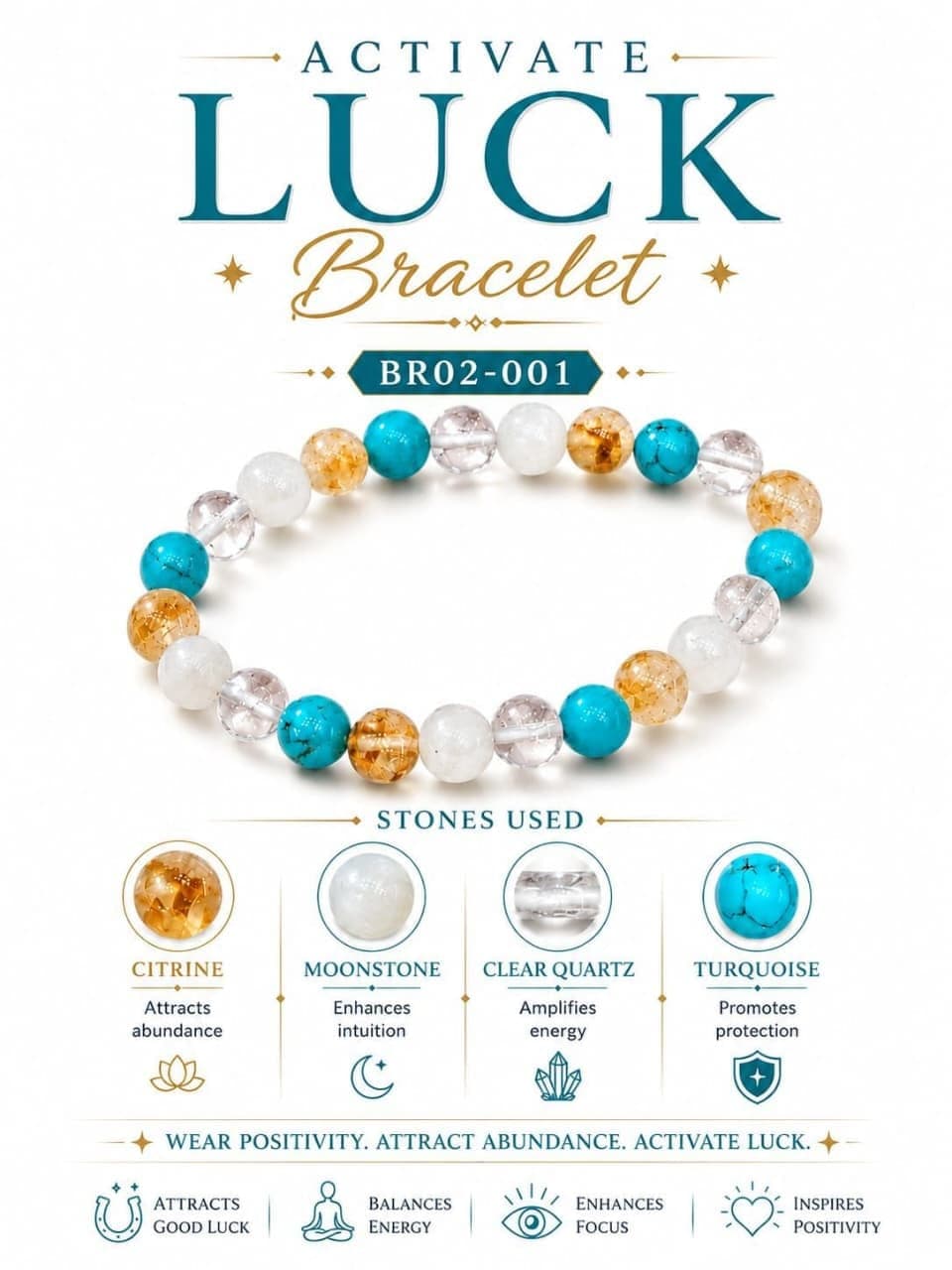 Activate Luck Bracelet – Citrine, Moonstone, Quartz and Turquoise By Destiny Star Stores