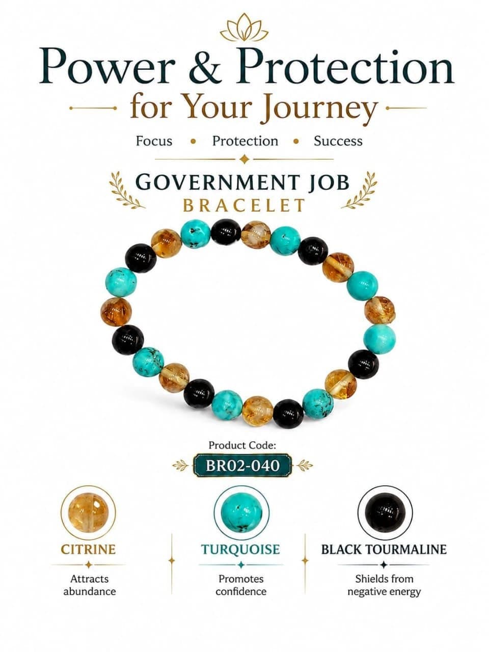 Government Job Bracelet – Citrine, Turquoise and Black Tourmaline By Destiny Star Stores