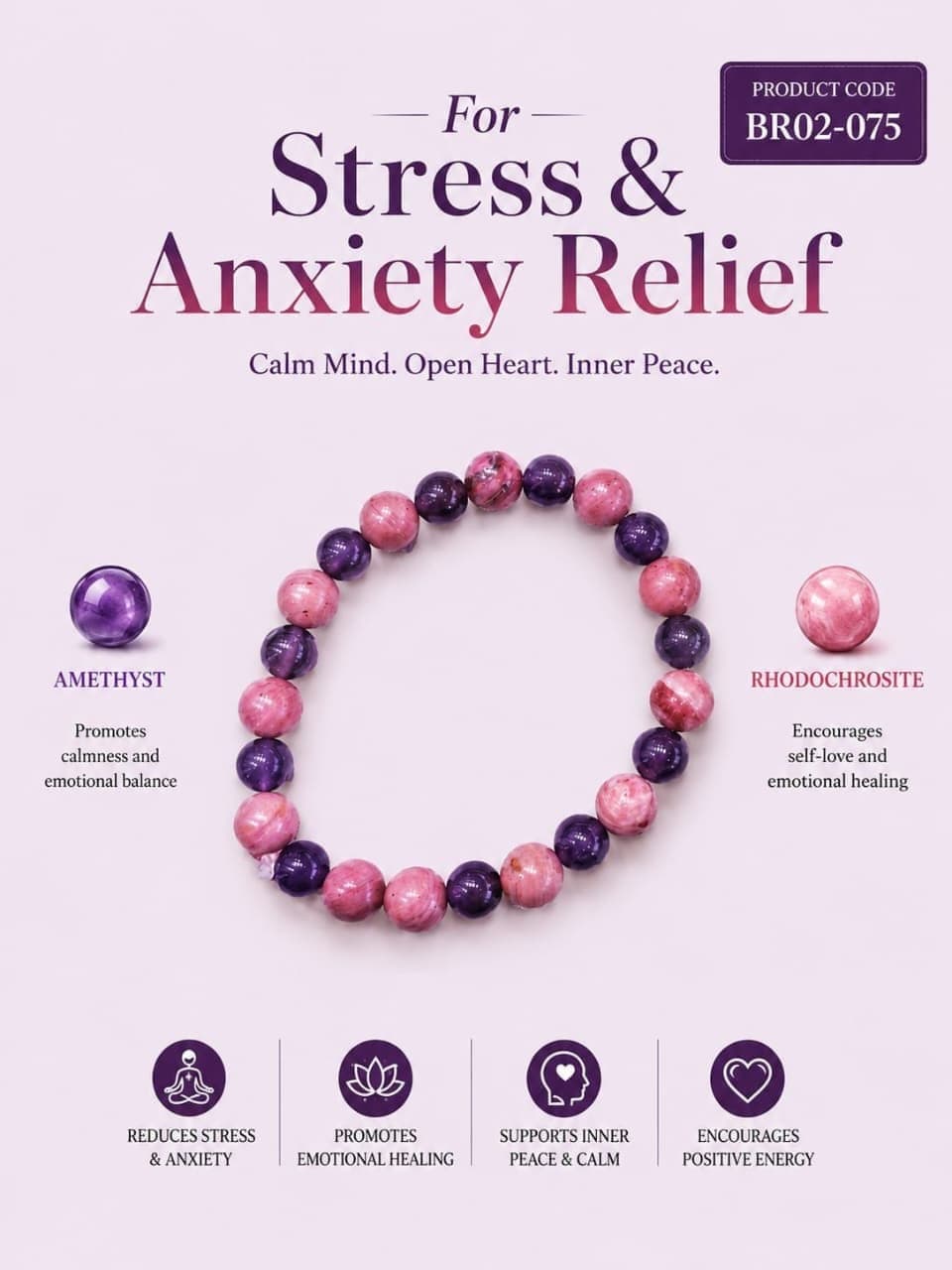 Stress and Anxiety Relief Bracelet – Amethyst and Rhodochrosite By Destiny Star Stores
