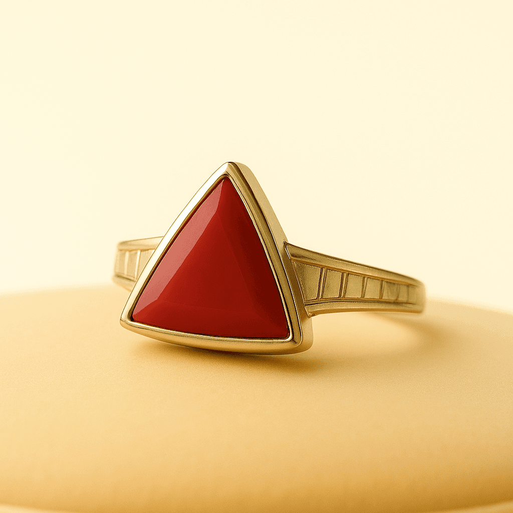 Natural Coral Ring | Triangle Cut Red Coral | Certified Gemstone in Sterling Silver