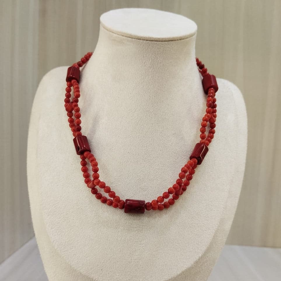coral double line necklace 06