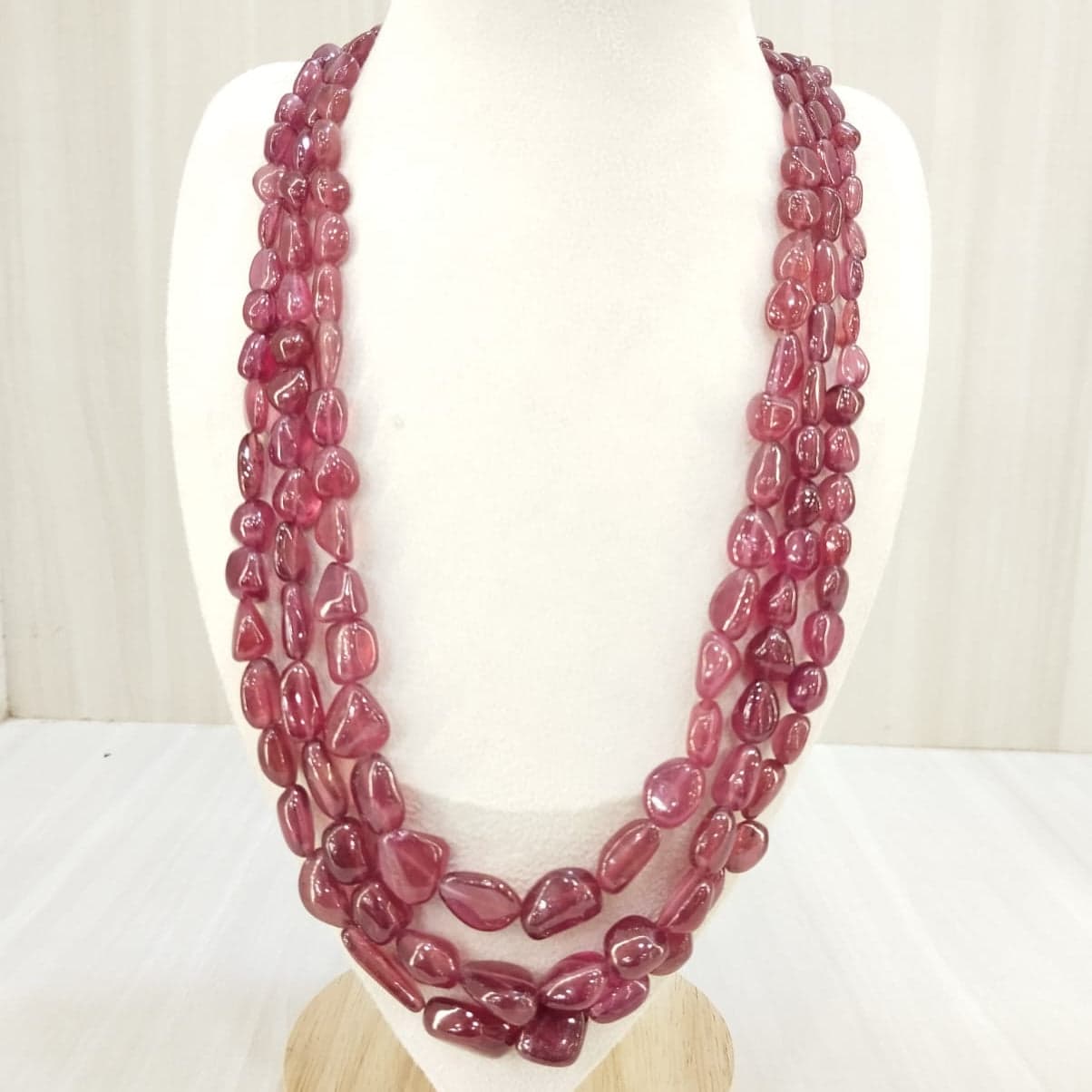 Natural Ruby Three Line Tumble Necklace: A Radiant Statement of Luxury