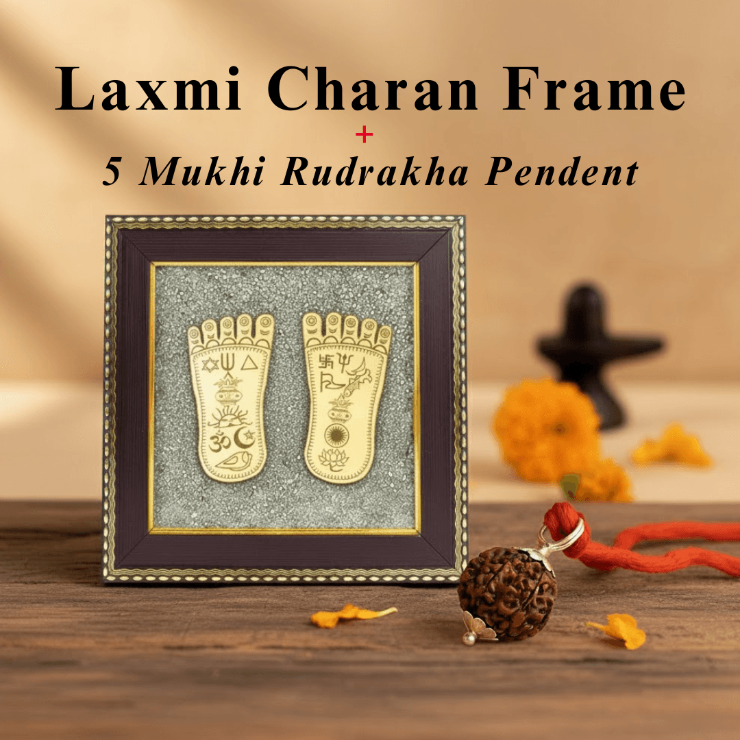Laxmi Charan Frame with Panchmukhi Rudraksha Pendant Combo